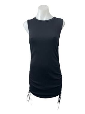 BB Dakota Women's Black Ruched Sleeveless Rib Knit Mini Tank Bodycon Dress Sz L